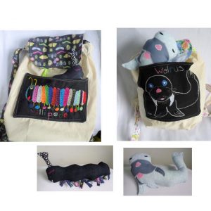 Cotton backpack bags embroidered for children (with softie)